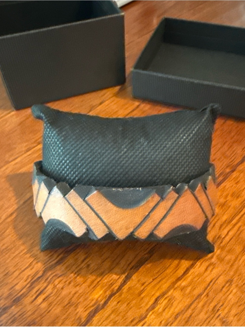 Artisan Two-Tone Brown and Black Geometric Leather Bracelet